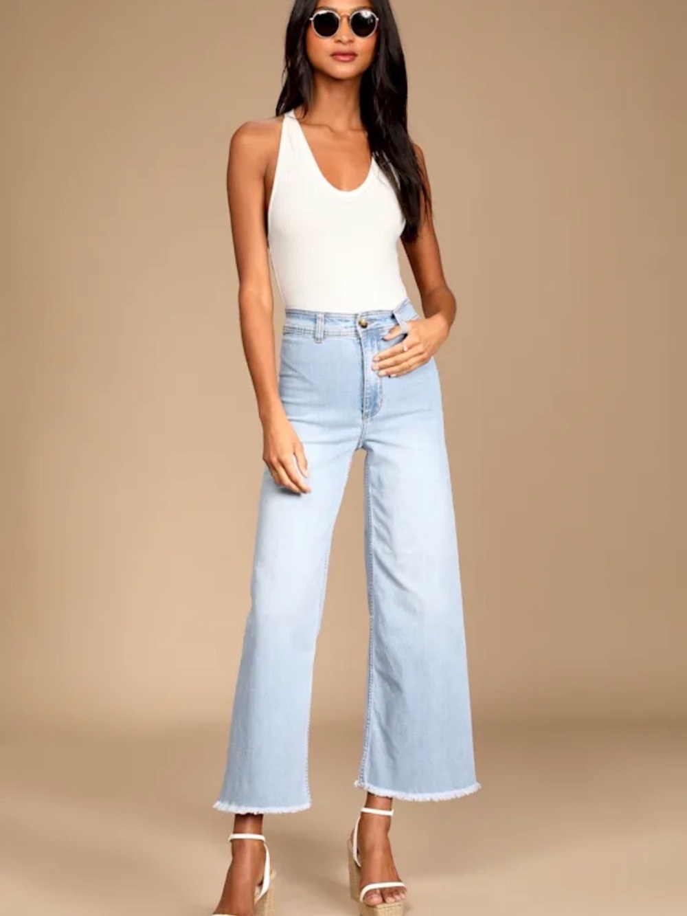 Billabong Light Blue High-Rise Cropped Wide-Leg Jeans